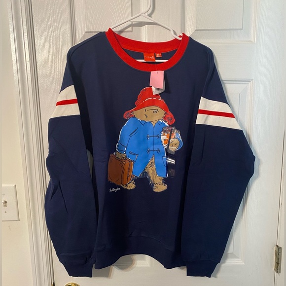 Paddington Bear Tops - Paddington Bear women Navy Sweatshirt with Red and White Stripes NWT Large
